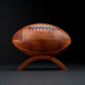 Wood Football 10" Trophy Display Stand Coach Sport Fan Gift Replica Wooden Ball